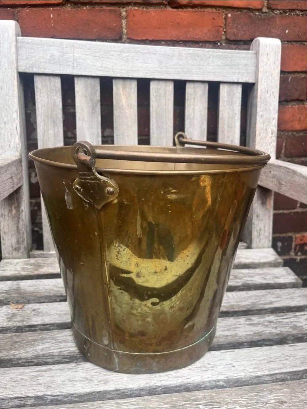 Vintage Solid Brass Pale Coal Bucket Pail  Swinging Handle